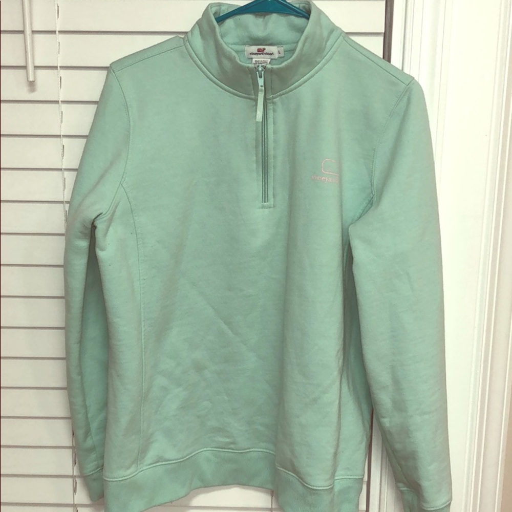 Mint Vineyard Vines Quarter Zip, pink whale